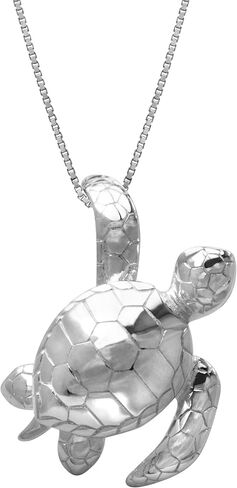 Honolulu Jewelry Company Sterling Silver Turtle Honu Ocean Sea Life Necklace Pendant with 18" Box Chain in Kuwait