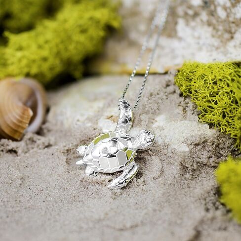 Honolulu Jewelry Company Sterling Silver Turtle Honu Ocean Sea Life Necklace Pendant with 18" Box Chain in Kuwait