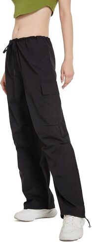 ANNVA U.S.A. Parachute Pants for Women,Y2K Pants,Low Waisted Wide Leg Pants for Women Casual Pants Loose Fit-2023 Trendy in Kuwait