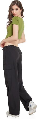 ANNVA U.S.A. Parachute Pants for Women,Y2K Pants,Low Waisted Wide Leg Pants for Women Casual Pants Loose Fit-2023 Trendy in Kuwait