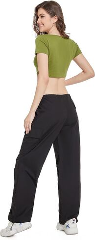 ANNVA U.S.A. Parachute Pants for Women,Y2K Pants,Low Waisted Wide Leg Pants for Women Casual Pants Loose Fit-2023 Trendy in Kuwait
