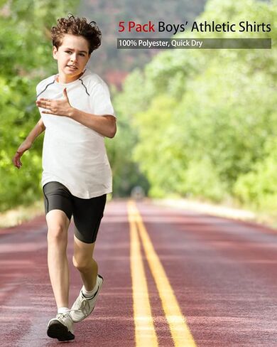 قمصان رياضية للأولاد من TELALEO مكونة من 5 قمصان رياضية للفتيات سريعة الجفاف وأكمام قصيرة وأكمام قصيرة للحماية من الأشعة فوق البنفسجية in Kuwait