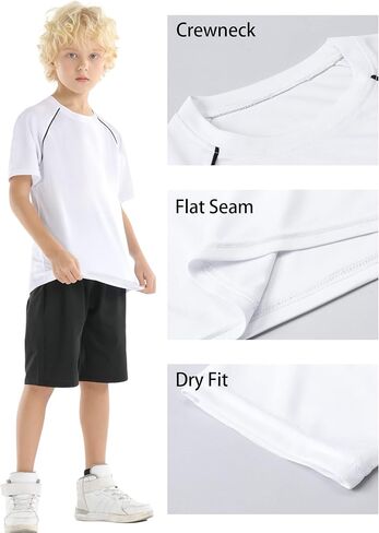 قمصان رياضية للأولاد من TELALEO مكونة من 5 قمصان رياضية للفتيات سريعة الجفاف وأكمام قصيرة وأكمام قصيرة للحماية من الأشعة فوق البنفسجية in Kuwait