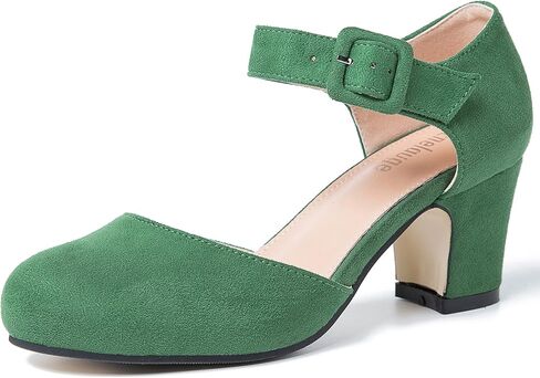 حذاء نسائي من Enelauge مغلق بمقدمة مستديرة وحزام للكاحل وإبزيم منخفض وكعب مكتنز فستان صنادل D'Orsay أحذية رسمية in Kuwait