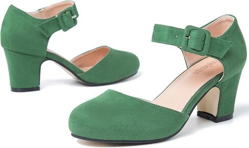 حذاء نسائي من Enelauge مغلق بمقدمة مستديرة وحزام للكاحل وإبزيم منخفض وكعب مكتنز فستان صنادل D'Orsay أحذية رسمية in Kuwait