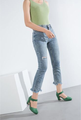 حذاء نسائي من Enelauge مغلق بمقدمة مستديرة وحزام للكاحل وإبزيم منخفض وكعب مكتنز فستان صنادل D'Orsay أحذية رسمية in Kuwait