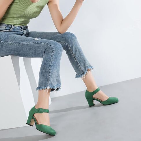 حذاء نسائي من Enelauge مغلق بمقدمة مستديرة وحزام للكاحل وإبزيم منخفض وكعب مكتنز فستان صنادل D'Orsay أحذية رسمية in Kuwait