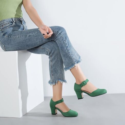 حذاء نسائي من Enelauge مغلق بمقدمة مستديرة وحزام للكاحل وإبزيم منخفض وكعب مكتنز فستان صنادل D'Orsay أحذية رسمية in Kuwait