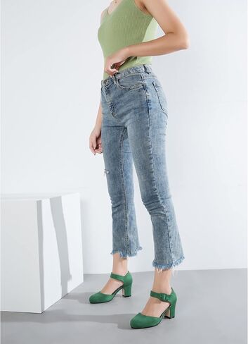 حذاء نسائي من Enelauge مغلق بمقدمة مستديرة وحزام للكاحل وإبزيم منخفض وكعب مكتنز فستان صنادل D'Orsay أحذية رسمية in Kuwait