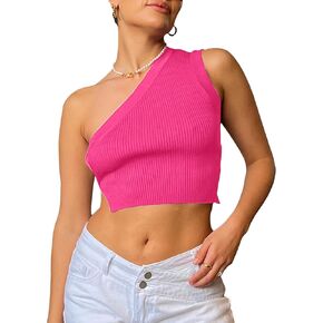 SAFRISIOR Women One Shoulder Backless Knitted Crop Top Sexy Sleeveless Strappy Open Back Cami Tank Tops