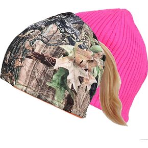 EDTREK Womens Performance Reversible Ponytail Beanie - Windproof Fleece Winter Hat for Hiking Hunting Fishing