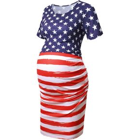 فستان GINKANA للحوامل بأكمام قصيرة وجوانب مكشكشة، ملابس حمل كاجوال in Kuwait