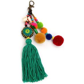 QTMY Pom Pom Shell Beads Tassel Purse Charms for Handbags Pendant Boho Keyring Keychain for Women Bag Decor