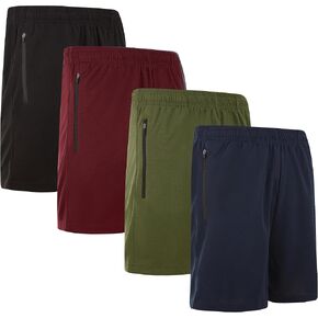 Essential Elements Men’s Modern Fit Active Shorts with Zipper Pockets - 4 Pack, Moisture-Wicking, Quick-Dry Running Shorts in Kuwait