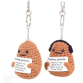 CORACIK 2 قطعة سلسلة مفاتيح بطاطس إيجابية مضحكة باللون البني لطيف كروشيه محبوك دمية بطاطس هدايا إبداعية ملهمة له in Kuwait