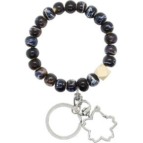 Beaded Bracelet Keychain Wristlet Key Ring Bangle for Women with Variable Ceramic Glaze for House and Car Keys