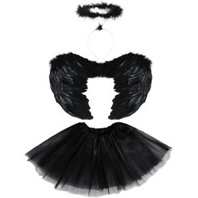 SATINIOR Angel Costume for Girls Angel and Halo Set 3 Layer Tutu Skirt Feather in Saudi Arabia