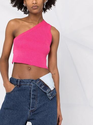 SAFRISIOR Women One Shoulder Backless Knitted Crop Top Sexy Sleeveless Strappy Open Back Cami Tank Tops in Kuwait