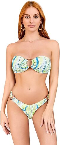WDIRARA Women's 2 Piece Strapless Smocked Ring Bandeau Bikini Set Swimsuit Bathing Suits in Saudi Arabia