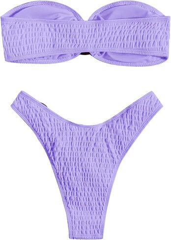 WDIRARA Women's 2 Piece Strapless Smocked Ring Bandeau Bikini Set Swimsuit Bathing Suits in Kuwait