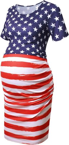 فستان GINKANA للحوامل بأكمام قصيرة وجوانب مكشكشة، ملابس حمل كاجوال in Kuwait