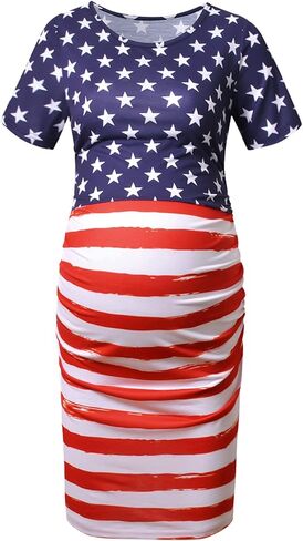 فستان GINKANA للحوامل بأكمام قصيرة وجوانب مكشكشة، ملابس حمل كاجوال in Kuwait