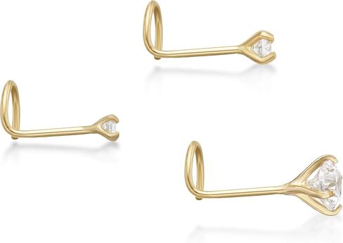 22 Gauge Cubic Zirconia Twist Stud Nose Ring Set in 14k White or Yellow Gold - 1.5 mm, 2 mm, 2.5 mm by Lavari Jewelers in Saudi Arabia