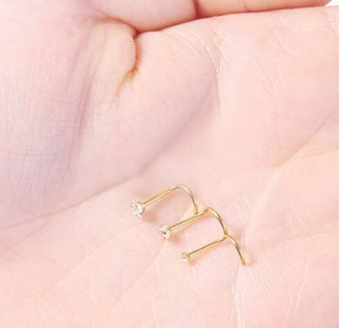 22 Gauge Cubic Zirconia Twist Stud Nose Ring Set in 14k White or Yellow Gold - 1.5 mm, 2 mm, 2.5 mm by Lavari Jewelers in Saudi Arabia