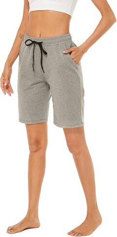 AvaCostume Women's 10" Cotton Jersey Bermuda Knee Length Sweat Shorts with Pockets in Kuwait