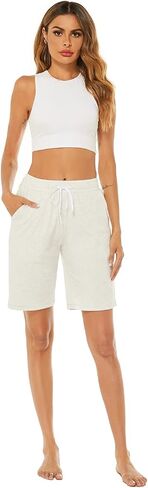 AvaCostume Women's 10" Cotton Jersey Bermuda Knee Length Sweat Shorts with Pockets in Saudi Arabia