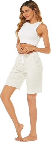 AvaCostume Women's 10" Cotton Jersey Bermuda Knee Length Sweat Shorts with Pockets in Saudi Arabia