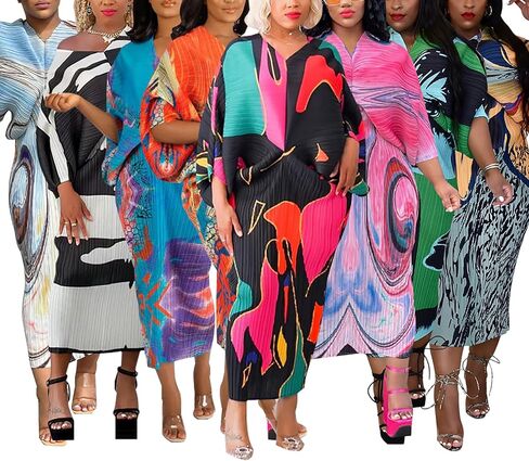 Women's Floral Print Pleated Long Dress Elegant Stretchy Flowy Ruched Midi Dress for Party Club in Kuwait