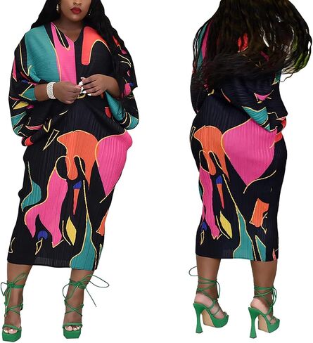 Women's Floral Print Pleated Long Dress Elegant Stretchy Flowy Ruched Midi Dress for Party Club in Kuwait