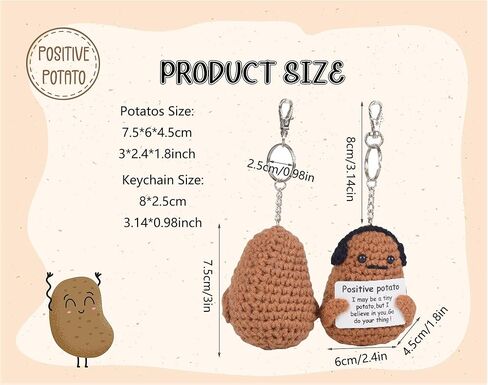 CORACIK 2 قطعة سلسلة مفاتيح بطاطس إيجابية مضحكة باللون البني لطيف كروشيه محبوك دمية بطاطس هدايا إبداعية ملهمة له in Kuwait