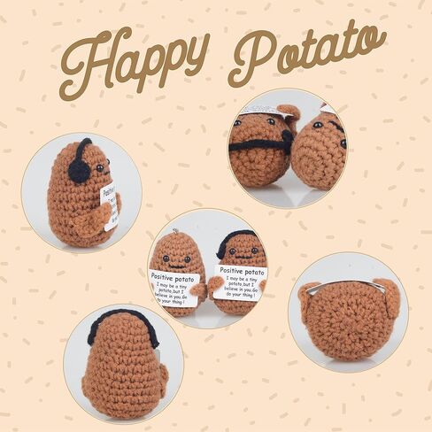 CORACIK 2 قطعة سلسلة مفاتيح بطاطس إيجابية مضحكة باللون البني لطيف كروشيه محبوك دمية بطاطس هدايا إبداعية ملهمة له in Kuwait