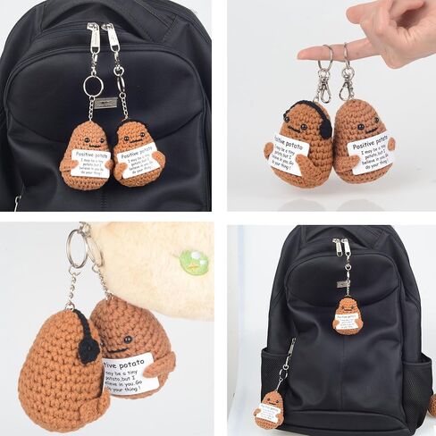CORACIK 2 قطعة سلسلة مفاتيح بطاطس إيجابية مضحكة باللون البني لطيف كروشيه محبوك دمية بطاطس هدايا إبداعية ملهمة له in Kuwait