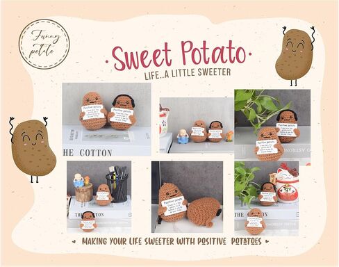 CORACIK 2 قطعة سلسلة مفاتيح بطاطس إيجابية مضحكة باللون البني لطيف كروشيه محبوك دمية بطاطس هدايا إبداعية ملهمة له in Kuwait