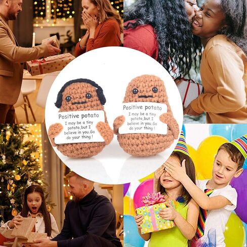 CORACIK 2 قطعة سلسلة مفاتيح بطاطس إيجابية مضحكة باللون البني لطيف كروشيه محبوك دمية بطاطس هدايا إبداعية ملهمة له in Kuwait