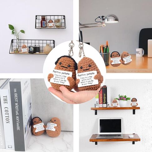 CORACIK 2 قطعة سلسلة مفاتيح بطاطس إيجابية مضحكة باللون البني لطيف كروشيه محبوك دمية بطاطس هدايا إبداعية ملهمة له in Kuwait