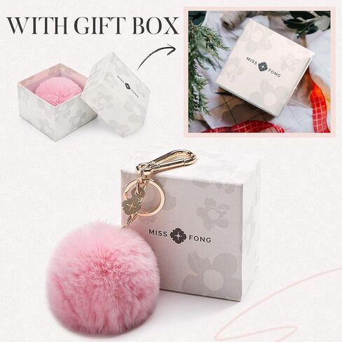 إكسسوارات سلسلة مفاتيح Miss fong Pom Pom للنساء، حقيبة ساحرة من الفرو على شكل كرة منتفخة in Kuwait