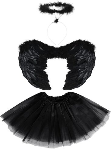 SATINIOR Angel Costume for Girls Angel and Halo Set 3 Layer Tutu Skirt Feather in Kuwait