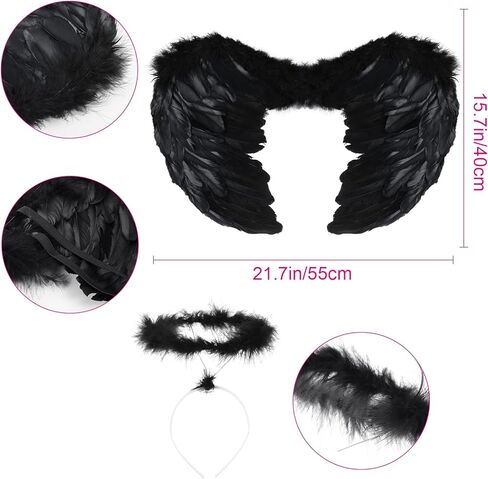 SATINIOR Angel Costume for Girls Angel and Halo Set 3 Layer Tutu Skirt Feather in Kuwait
