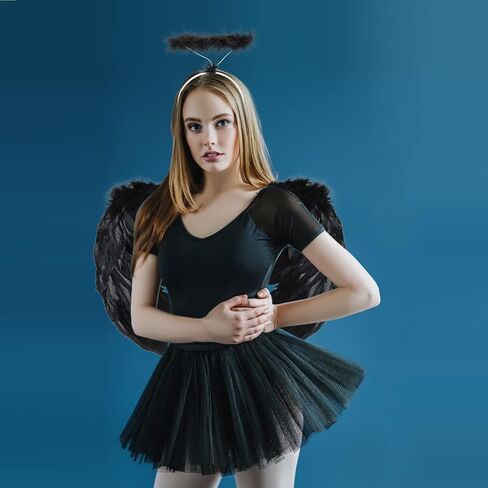 SATINIOR Angel Costume for Girls Angel and Halo Set 3 Layer Tutu Skirt Feather in Kuwait