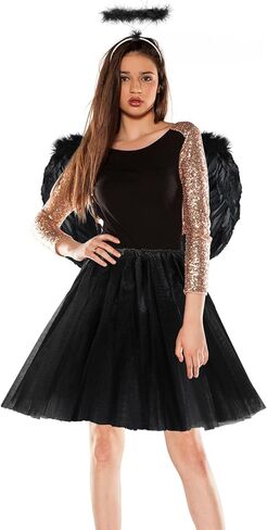 SATINIOR Angel Costume for Girls Angel and Halo Set 3 Layer Tutu Skirt Feather in Kuwait