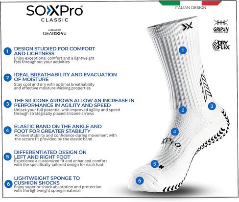 جوارب SOXPro الكلاسيكية ذات قبضة مثالية لكرة القدم، جوارب مضادة للانزلاق للجري الرجبي والرياضات الأخرى. جيركسبرو سبورتس إيطاليا! in Saudi Arabia