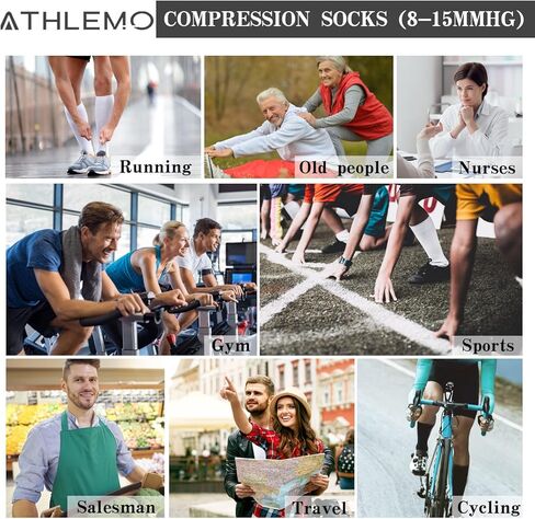 6 أزواج من جوارب ضغط من الخيزران الماصة للرطوبة من أثليمو 8-15 ملم زئبق للرجال، جوارب طويلة للركبة in Kuwait