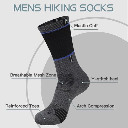 COOPLUS Mens 5 Pairs Hiking Crew Socks Athletic Cushioned breathable Trekking Socks Multi Performance in Saudi Arabia