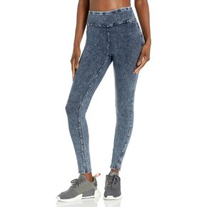 Andrew Marc Sport Women's High Waist Faux Denim Full Length Legging, Regular and Plus Sizes, Navy Slit, Large