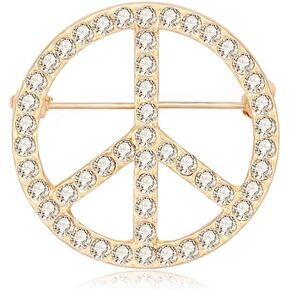 MANZHEN Gold Silver Clear Crystal Peace Symbol Sign Brooch Pin