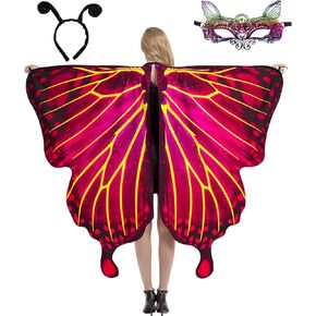Butterfly Costume for Women, Adult Butterfly Wings Halloween Costumes for Women, with Lace Mask and Antenna Headband